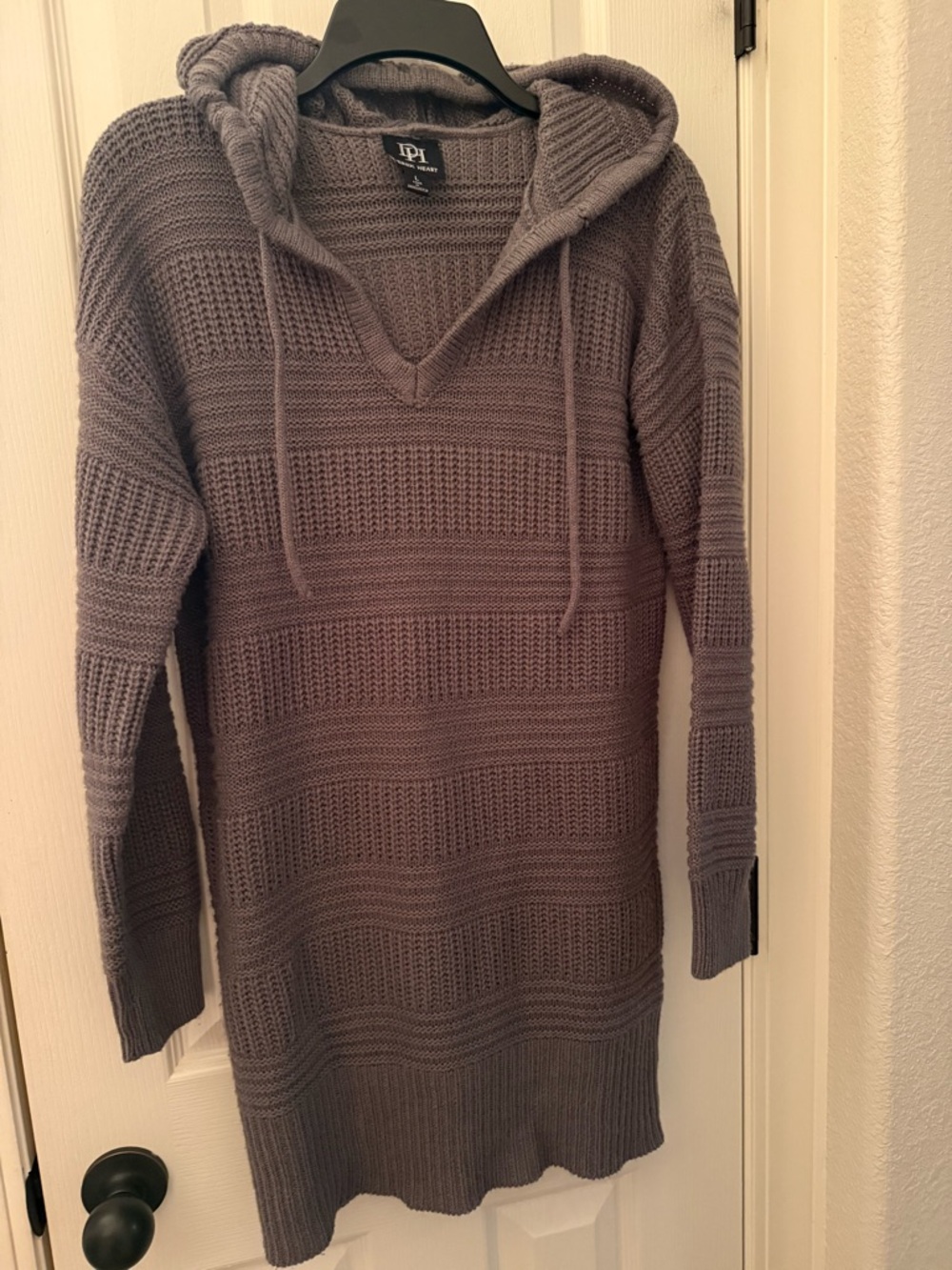 DP Long Knit Hoodie Sweater Dress - Gray